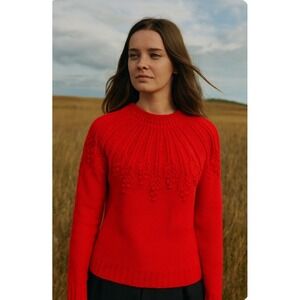 Talbots Women's Coral  Knit Sweater Medium Leaf Pattern Cotton Blend Fall classy